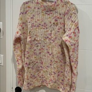 MSGM Cream and Pink Speckled Knit Sweater